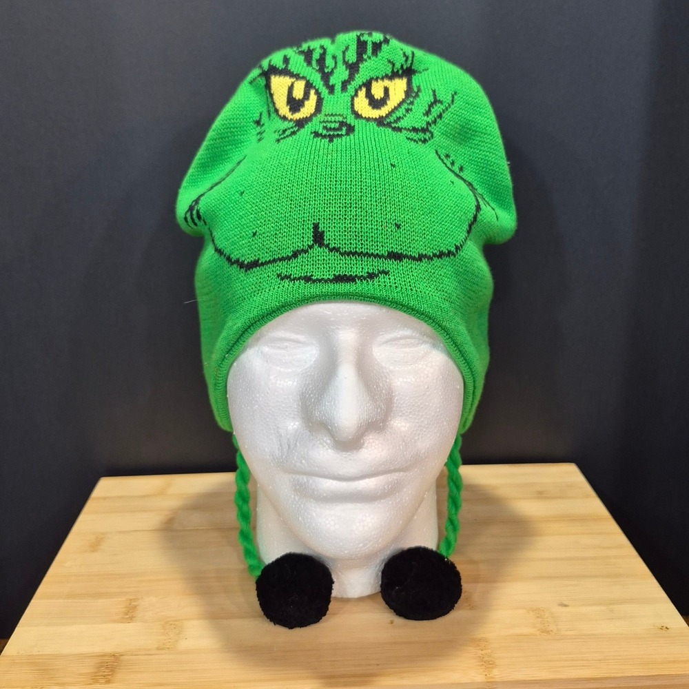 Dr. Seuss The Grinch Laplander Beanie Hat With Holiday Cartoon Christmas